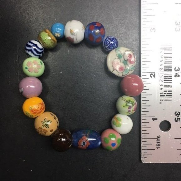 Multicolor Flower Stretch Bracelet Glass BoHo Zebra Retro Shabby Chic Soft Girl - Picture 3 of 3